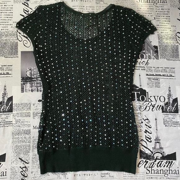 Forever 21 XXI y2k knit tshirt short sleeve sequin top - Picture 2 of 4